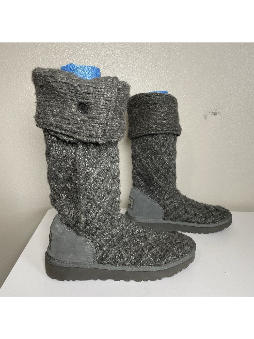 UGG Gray Knit Button Knee High Snow Boots Size 8 Women 1016557